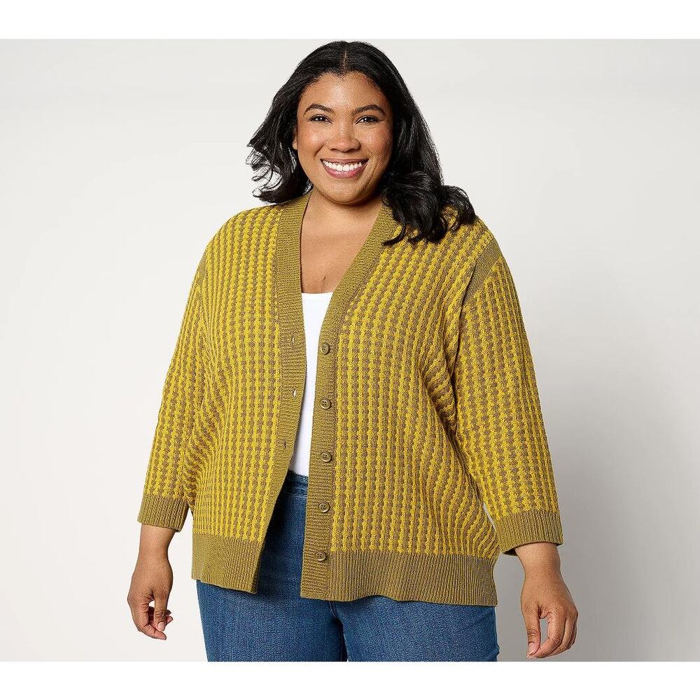 LOGO BY LORI GOLDSTEIN Women's 3/4 Sleeve Sweaterknit Cardigan Size L